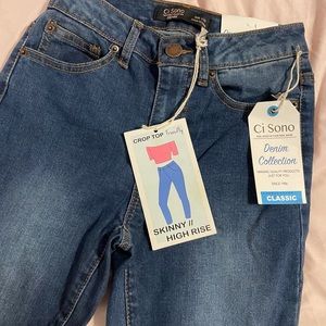 Blue high rise skinny jeans